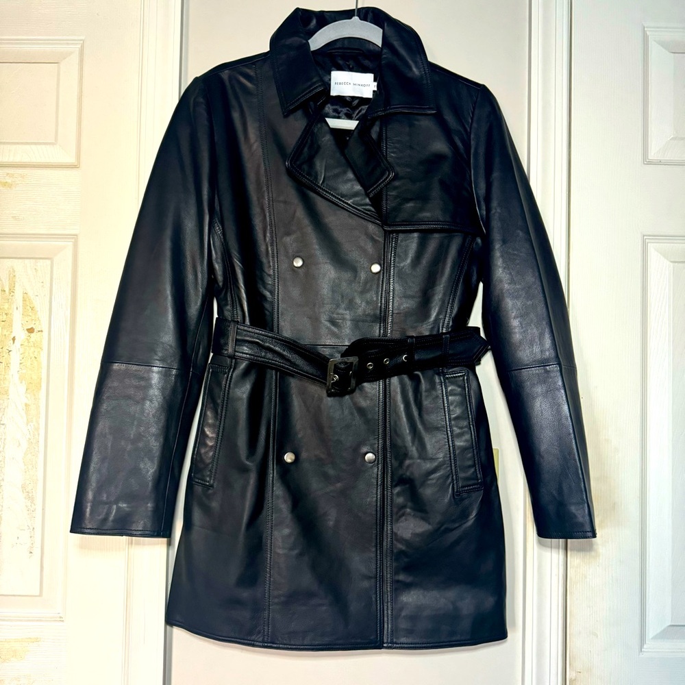 NWT Rebecca Minkoff Black Soft Leather Trench Coat Size Small